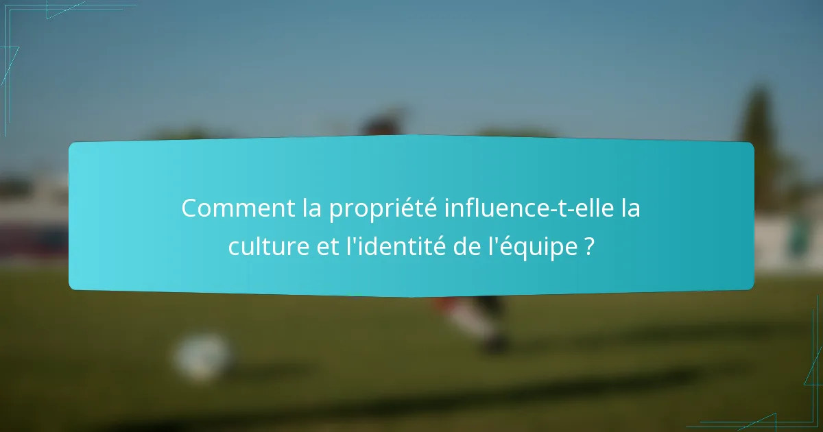 Comment la propriété influence-t-elle la culture et l'identité de l'équipe ?