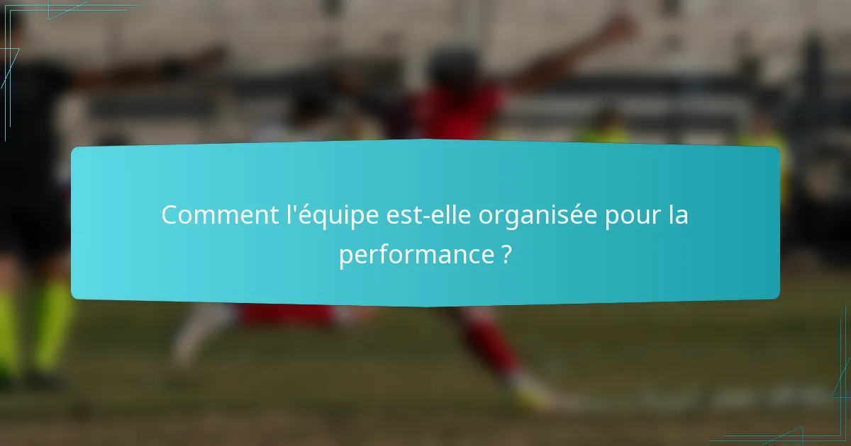 Comment l'équipe est-elle organisée pour la performance ?